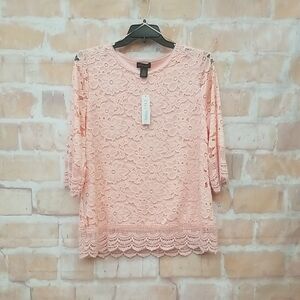 NWT Investments Size L Lace Blouse in Soft Pink